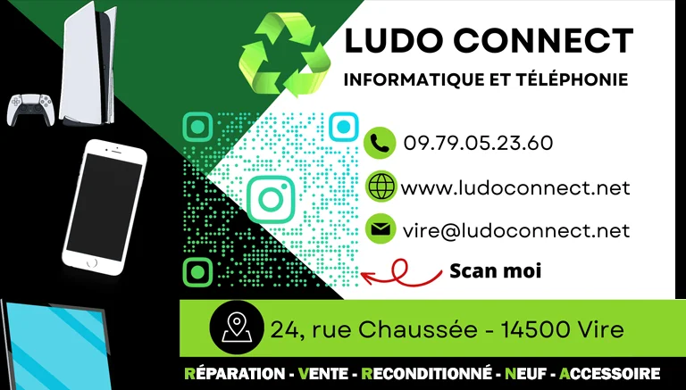 Ludo Connect c'est le spécialiste à Vire Normandie de la réparation, de la vente, du reconditionné et du neuf en informatique et téléphonie