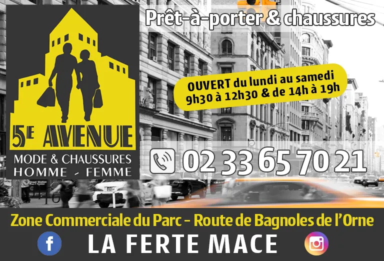 5e avenue à la Ferté Macé c'est votre magasin de vêtements hommes et femmes