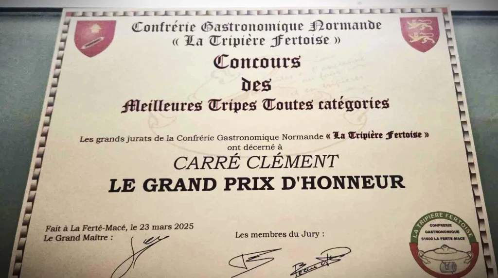 Grand Prix D'Honneur de s meilleurs tripes pour la boucherie carré Clément à la Sauvagère
