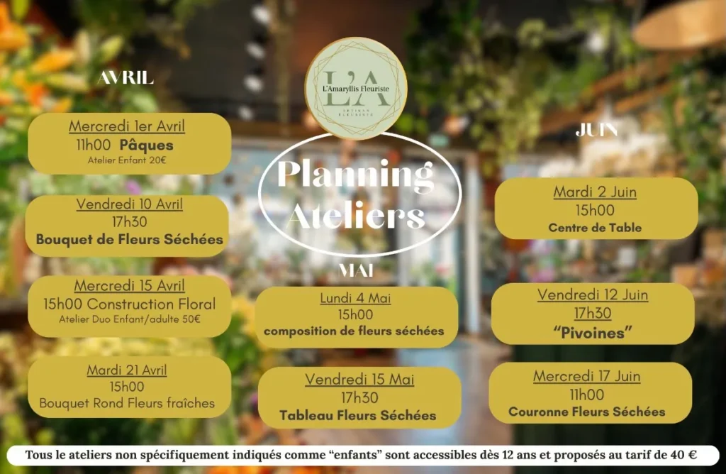 planning atelier floral à l'Amaryllis fleuriste argentan